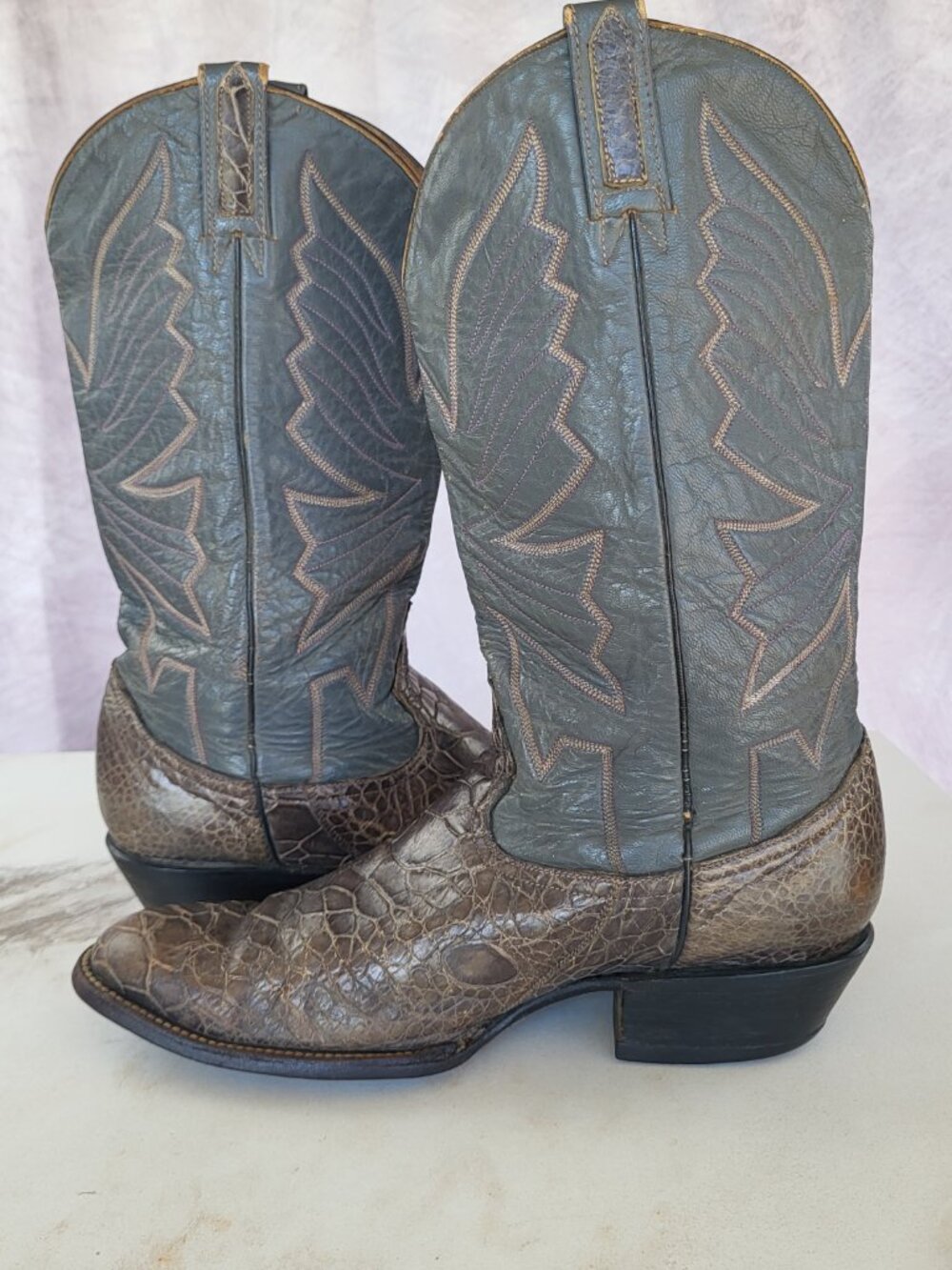 Vintage Pre Ban Rivers Turtle Western Cowboy Boots Size 9 Men's Gray - Picture 8 of 15